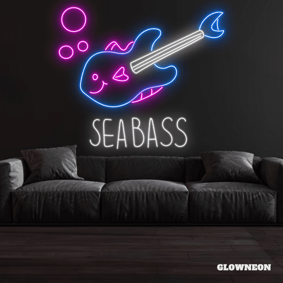 Glowneon Sea Bass Neon Sign, Guitar Bass Decor, Fish Lover Gifts