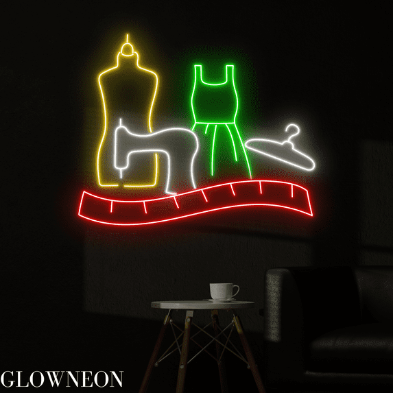 Glowneon Sewing Fashion Store Neon Sign, Girl Clothing Shop Led Decor