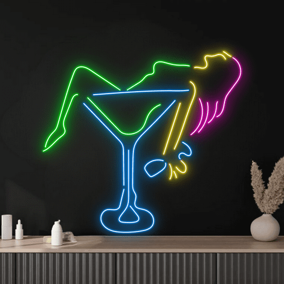 Glowneon Sexy Girl Drink Cocktail Neon Signs, Bar Pub Wall Decor