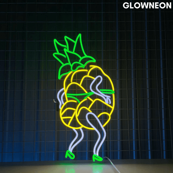 Glowneon Sexy Lady Pineapple Neon Sign, Pineapple Led Sign, Fruit Art