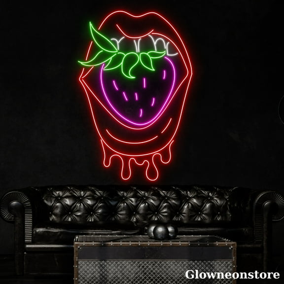 Glowneon Sexy Lips Neon Sign, Sexy Mouth Led Sign, Strawberry Neon Light, Girl Room Decor