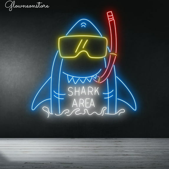Glowneon Shark Area Neon Sign, Diving Shark Ocean Led Light, Shark Ocean Decor Light