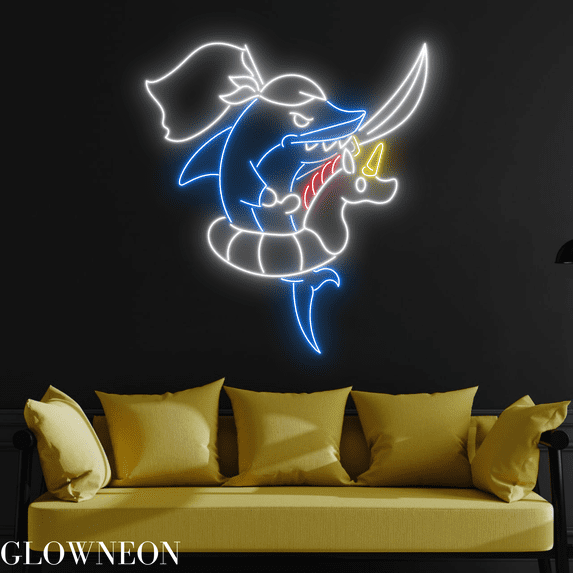 Glowneon Shark Soldier Neon Sign, Shark With Sword Led Sign, Kid Gift