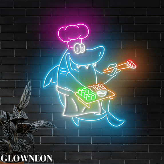 Glowneon Shark Sushi Wall Led Light, Sushi Restaurant Japanese Decor