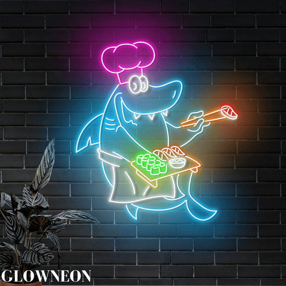 Glowneon Shark Sushi Wall Led Light, Sushi Restaurant Japanese Decor