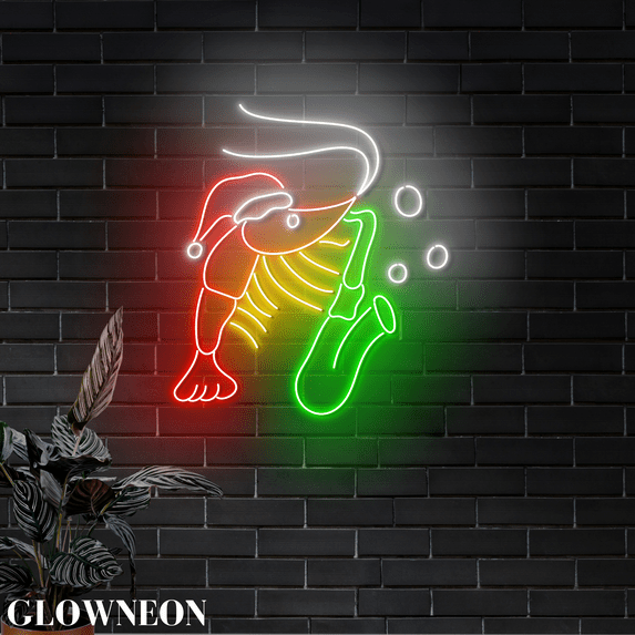 Glowneon Shrimp Blows Trumpet Christmas Neon Sign, Seafood Xmas Decor