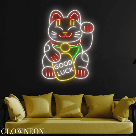 Glowneon Sign For Store Shop Decor, Japanese Lucky Cat Led Neon Sign
