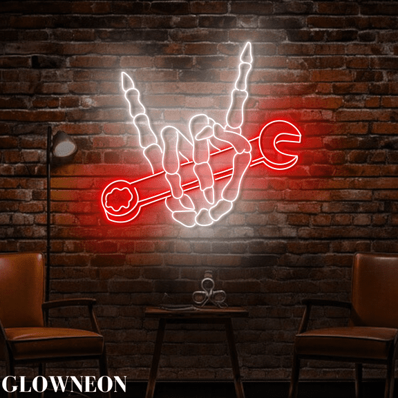 Glowneon Skeleton Hand Garage Neon Sign, Skull Garage Led Wall Decor