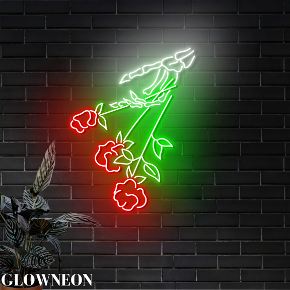 Glowneon Skeleton Hand Roses Neon Sign, Skeleton Sign, Halloween Sign