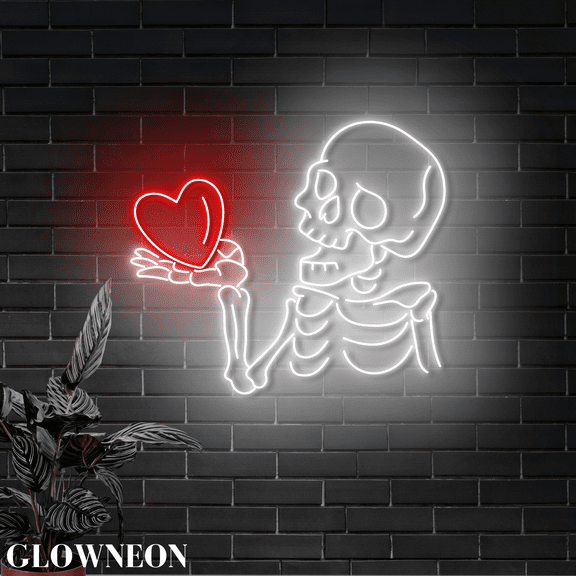 Glowneon Skeleton Heart Led Wall Art, Valentines Wedding Party Decor