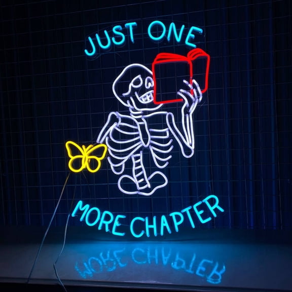 Glowneon Skeleton Reading Book Led, Just One More Chapter Neon Sign