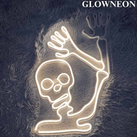 Glowneon Skeleton Waving Hand Led Sign, Skeleton Halloween Wall Decor