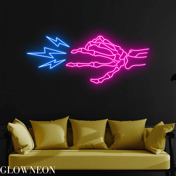Glowneon Skeleton's Hand Lightning Neon Sign, Halloween Wall Led Sign