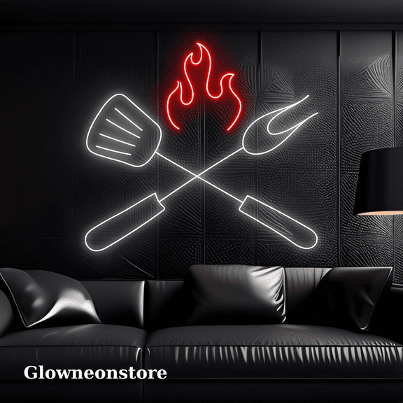Glowneon Skewer Neon Sign, Cooking Utensils Led Light, Kitchen Decor