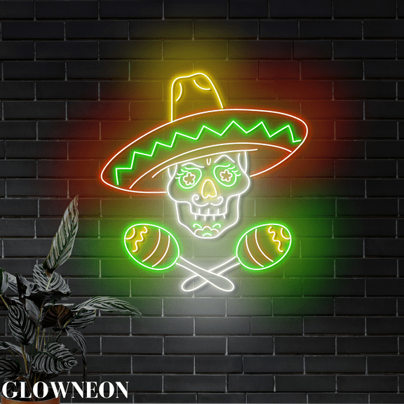 Glowneon Skull Dead Of The Day Led Sign, Mexican Day Of The Dead Art