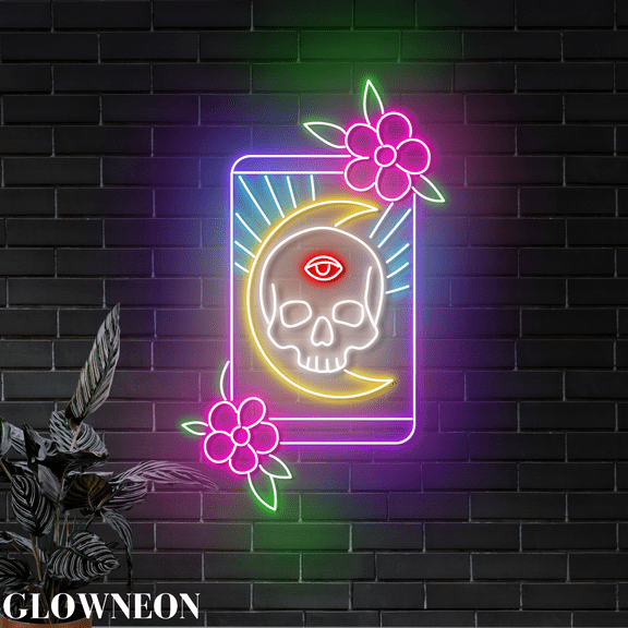 Glowneon Skull Death Neon Sign, Mexican Day Of The Dead Led Wall Art