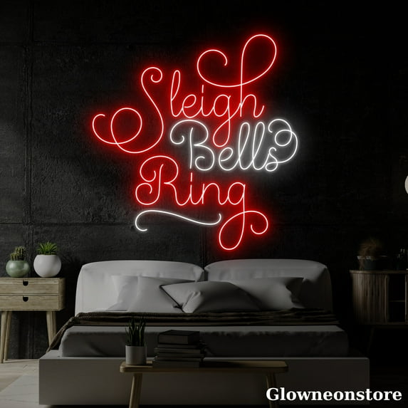 Glowneon Sleigh Bell Ring Neon Sign, Sleigh Bell Ring LED Sign, Merry Christmas LED Sign