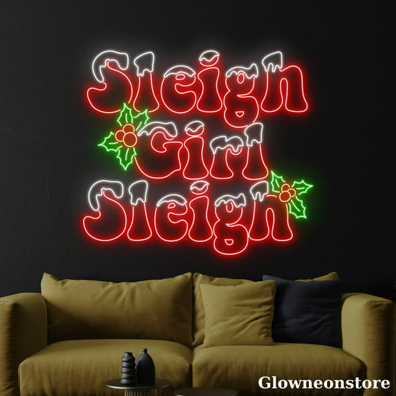 Glowneon Sleigh Girl Sleigh Neon Sign, Sleigh Girl Sleigh LED Sign, Christmas Décor