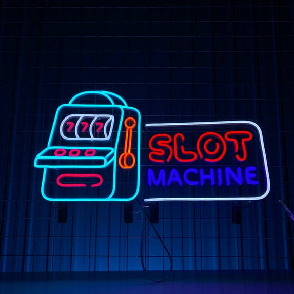 Glowneon Slot Machine Neon Sign, Game Arcade Store Signboard Decor