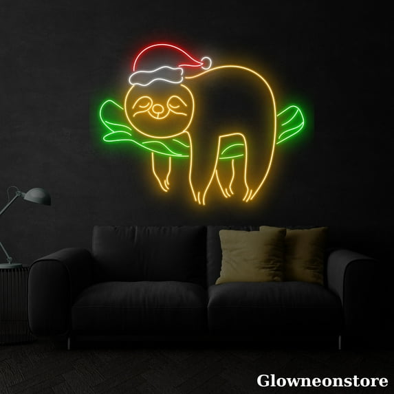 Glowneon Sloths Santa Claus Neon Sign, Sloth Christmas LED Sign, Sloth Lover Gift, Christmas Décor