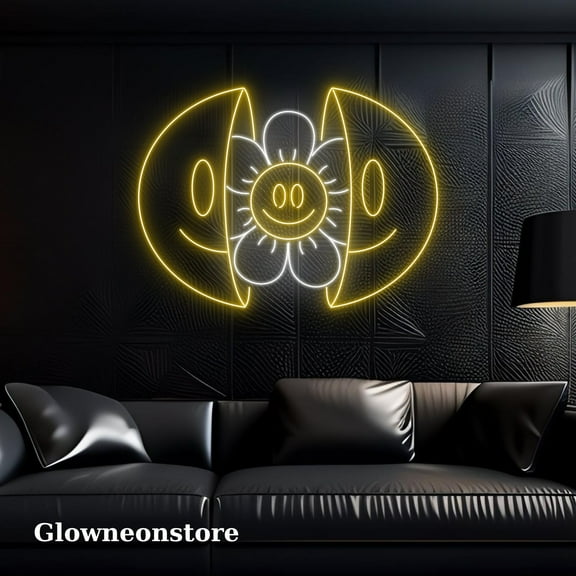 Glowneon Smile Smiley Face Neon Sign, Smile Smiley Face Led Light, Smile Flower Neon Sign