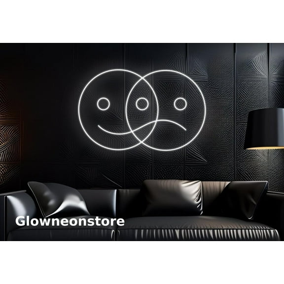 Glowneon Smiley Face Sad Face Neon Sign, Emotional Face Sign, Emoticon Light Neon, Emoticon Sign