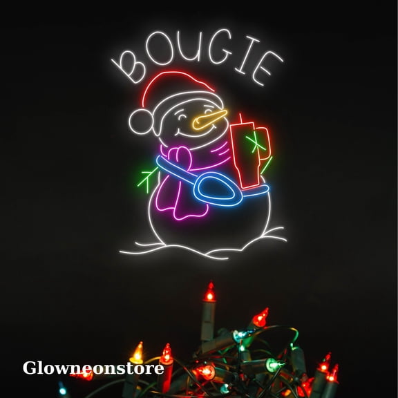 Glowneon Snowman Bougie Neon Sign, Snow Bougie Led Light, Bougie Snowman Christmas Neon Led