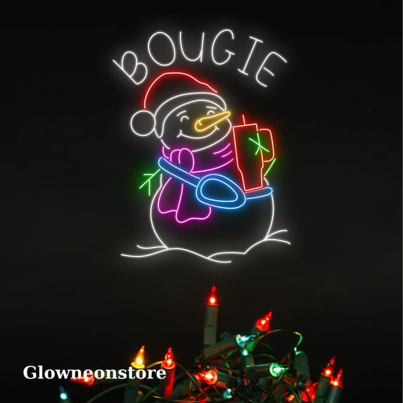 Glowneon Snowman Bougie Neon Sign, Snow Bougie Led Light, Bougie Snowman Christmas Neon Led