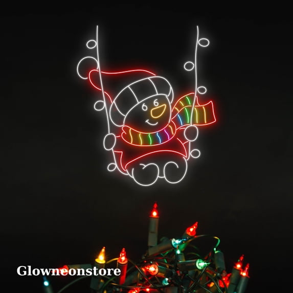 Glowneon Snowman Swing Neon Sign, Snowman Swing Led Light, Handmade Snowman Christmas Neon