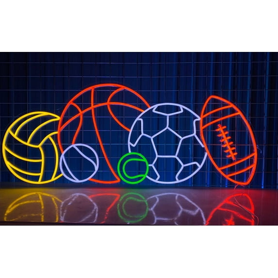 Glowneon Soccer Ball Basketball Volleyball Tennis Sports Led Light Wall Art Decor 25in x 10in
