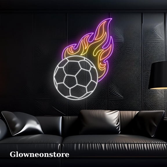 Glowneon Soccer Ball Fire Neon Sign, Soccer Ball Fire Led Light, Football Fire Neon Sign