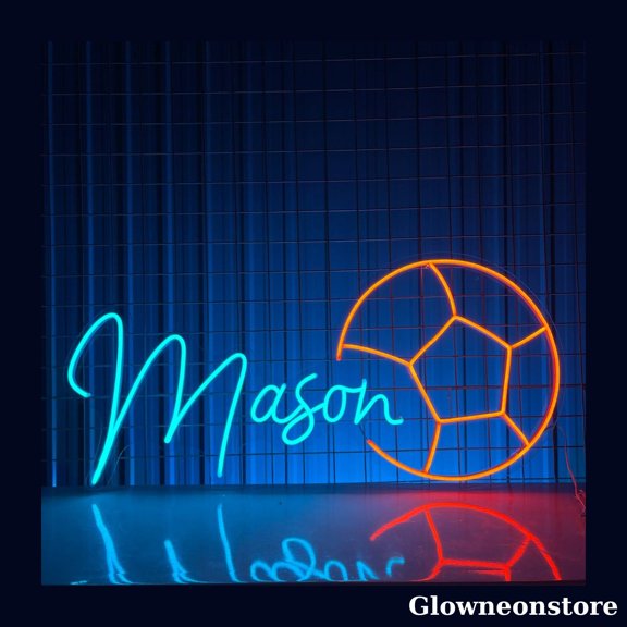 Glowneon Soccer Ball Neon Sign, Soccer Ball LED Sign, Custom Name Player Neon LED Light