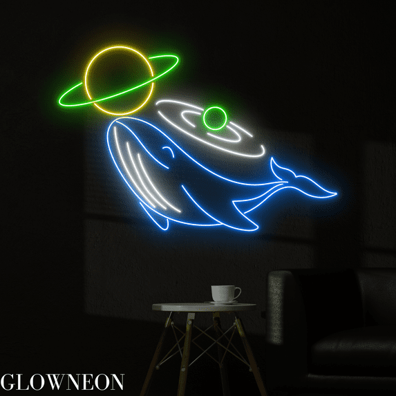 Glowneon Space Whale Neon Sign, Planet Whale Led Sign, Sea Animal Art