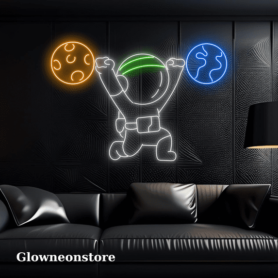 Glowneon Spaceman Lift Weights Sport Neon Sign, Lift Weights Neon Led