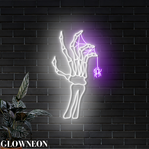 Glowneon Spider Skeleton Hand Led Sign, Skeleton Halloween Neon Sign