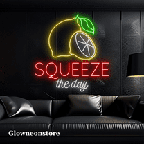 Glowneon Squeeze The Day Neon Sign, Lemon Fruit Led Light Decoration