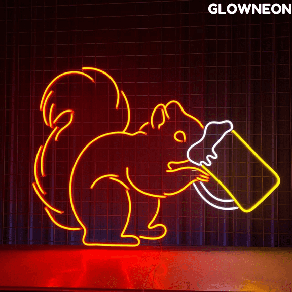 Glowneon Squirrel Drinks Beer Neon Sign, Squirrel With Beer Led Sign