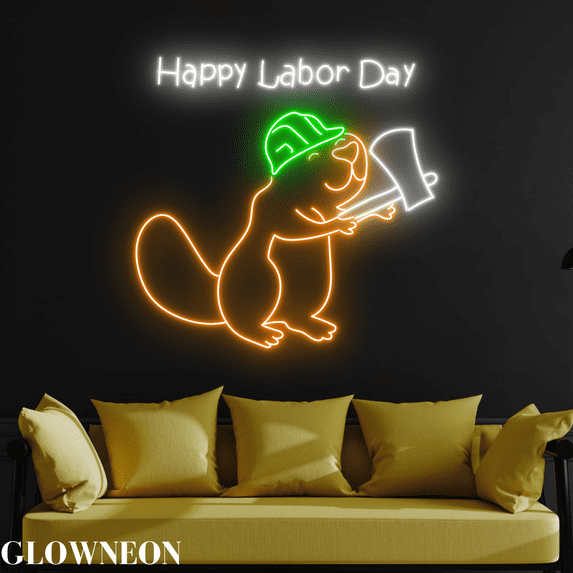 Glowneon Squirrel Happy US Labor Day Neon Light, Sep 1st Office Decor