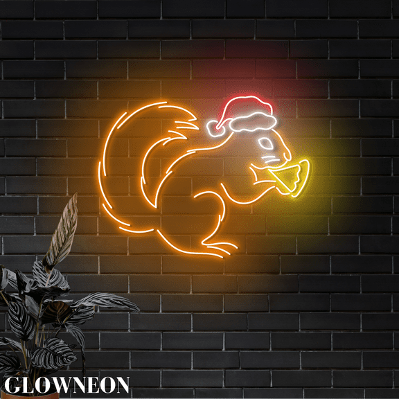 Glowneon Squirrel Pizza Christmas Neon Light, Pizza Italian Led Light
