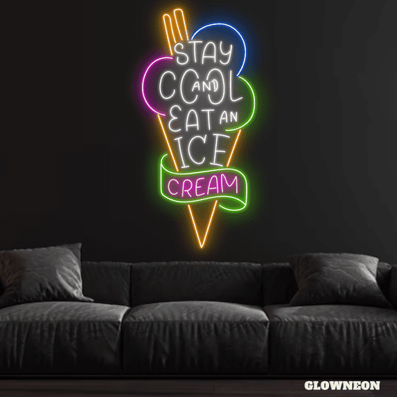 Glowneon Stay Cool and Eat An Ice Cream Neon Sign, Ice Cream Decor