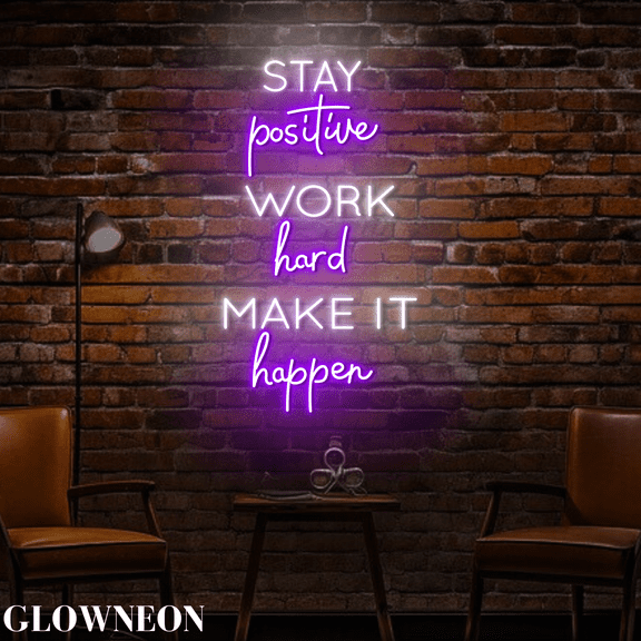 Glowneon Stay Positive Work Hard Make It Happen Led Sign, Gym Sign
