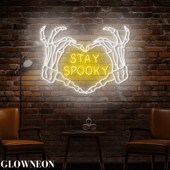 Glowneon Stay Spooky Led Sign, Skeleton Hand Halloween Party Wall Art