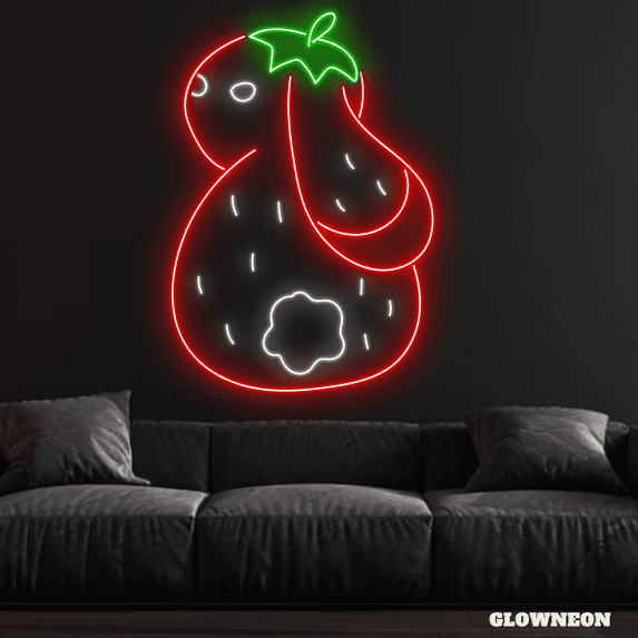 Glowneon Strawberry Bunny Neon Sign, Gifts for Kid, Rabbit Wall Decor