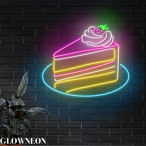 Glowneon Strawberry Triangle Cake Neon Sign, Strawberry Cake Led Sign