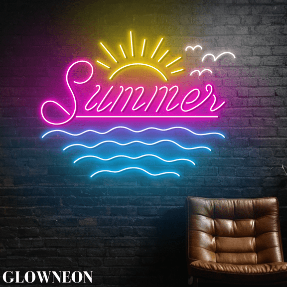 Glowneon Summer Beach Neon Sign, Sunrise On The Summer Beach Led Sign