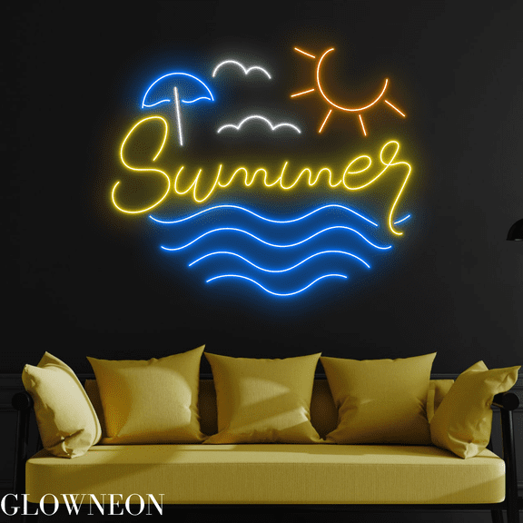 Glowneon Summer Neon Sign, Summer Beach View Led Sign, Bedroom Decor