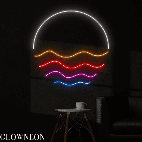 Glowneon Sun Colorful Neon Sign, Sun Waves Led Sign, Bedroom Decor