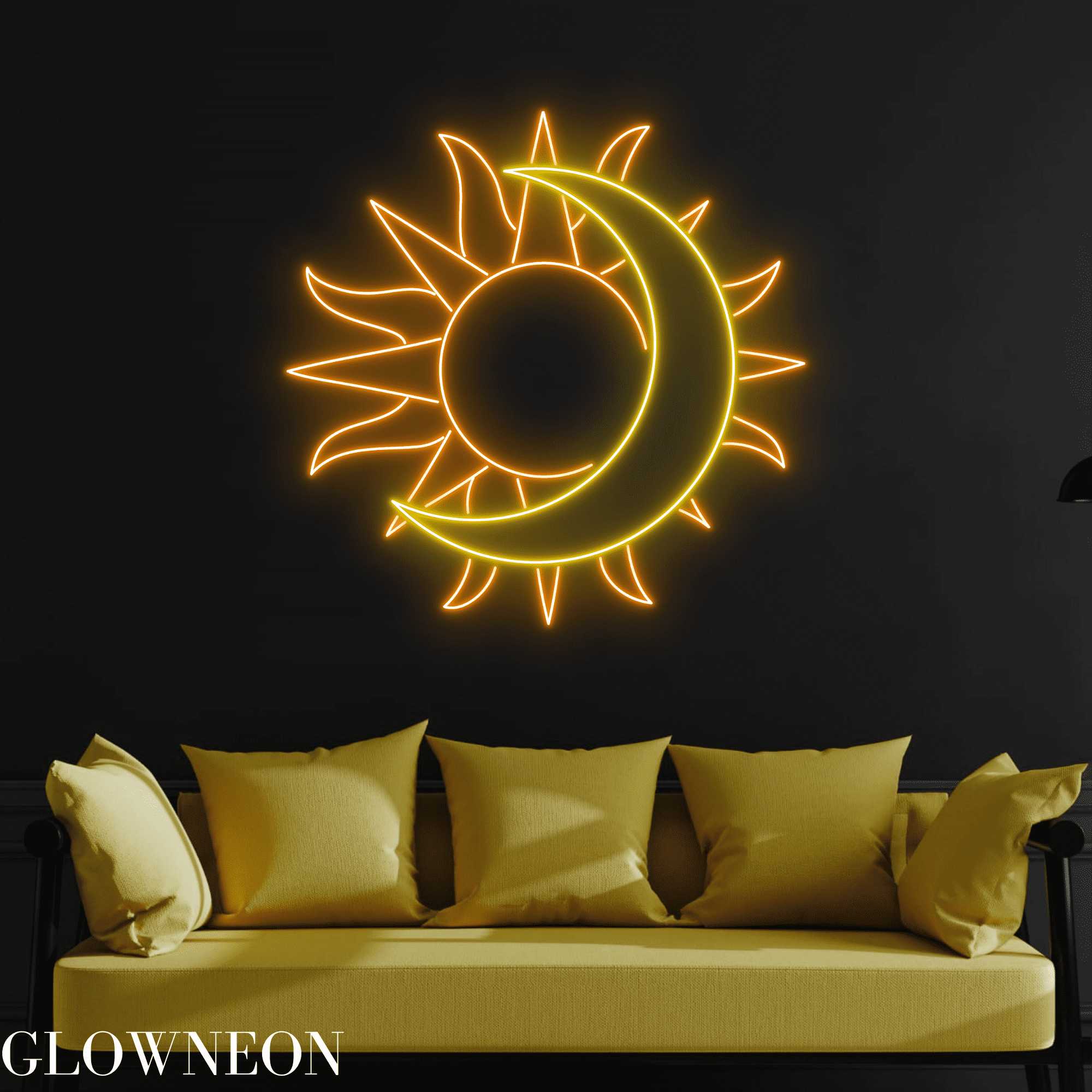 Glowneon Sun Moon Neon Sign, Abstract Sun Moon Led Sign, Bedroom Art ...