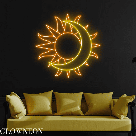 Glowneon Sun Moon Neon Sign, Abstract Sun Moon Led Sign, Bedroom Art