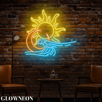 Glowneon Sun Moon Ocean Wall Art Led Light, Home Bar Neon Wall Decor